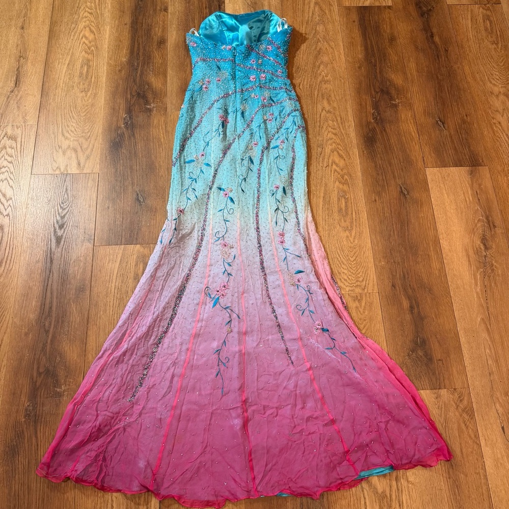 Vintage Y2K 100% Silk Beaded Dress Vintage Beaded Dress Silk Dairy Ombré Rainbow - Picture 5 of 17